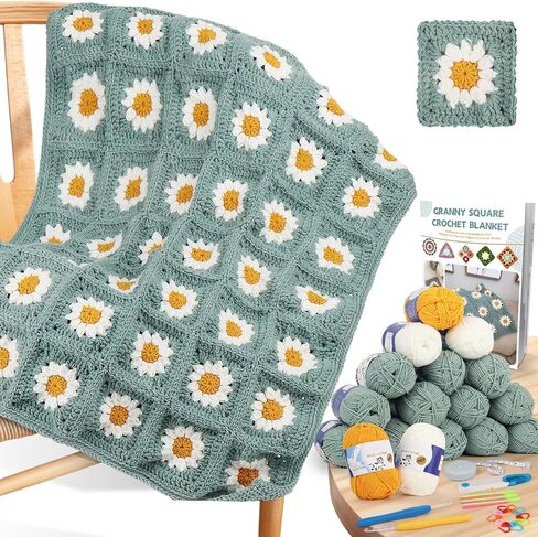 Coopay Crochet Kit Beginners for Blanket, Granny Squares Crochet Blanket Kit with Instructions & Enough Yarn, Complete Crochet Starter Kit Easy Learn to Crochet Blanket Kit for Adults (Blue-Purple) in Saudi Arabia