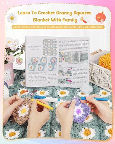 Coopay Crochet Kit Beginners for Blanket, Granny Squares Crochet Blanket Kit with Instructions & Enough Yarn, Complete Crochet Starter Kit Easy Learn to Crochet Blanket Kit for Adults (Blue-Purple) in Saudi Arabia