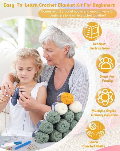 Coopay Crochet Kit Beginners for Blanket, Granny Squares Crochet Blanket Kit with Instructions & Enough Yarn, Complete Crochet Starter Kit Easy Learn to Crochet Blanket Kit for Adults (Blue-Purple) in Saudi Arabia