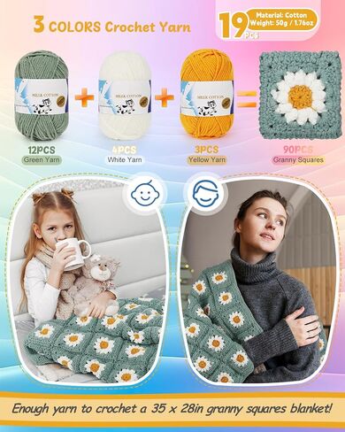 Coopay Crochet Kit Beginners for Blanket, Granny Squares Crochet Blanket Kit with Instructions & Enough Yarn, Complete Crochet Starter Kit Easy Learn to Crochet Blanket Kit for Adults (Blue-Purple) in Saudi Arabia