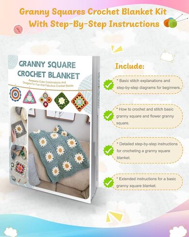 Coopay Crochet Kit Beginners for Blanket, Granny Squares Crochet Blanket Kit with Instructions & Enough Yarn, Complete Crochet Starter Kit Easy Learn to Crochet Blanket Kit for Adults (Blue-Purple) in Saudi Arabia