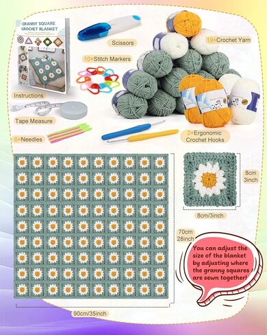 Coopay Crochet Kit Beginners for Blanket, Granny Squares Crochet Blanket Kit with Instructions & Enough Yarn, Complete Crochet Starter Kit Easy Learn to Crochet Blanket Kit for Adults (Blue-Purple) in Saudi Arabia