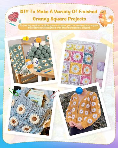 Coopay Crochet Kit Beginners for Blanket, Granny Squares Crochet Blanket Kit with Instructions & Enough Yarn, Complete Crochet Starter Kit Easy Learn to Crochet Blanket Kit for Adults (Blue-Purple) in Saudi Arabia