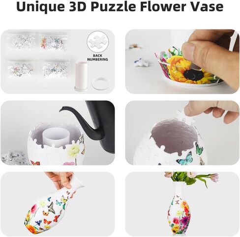 3D Puzzles Vase for Lego Flowers Unique Arts and Crafts for Adults, Puzzle Planter Made by 160 Curved Plastic Puzzle Pieces House Warming Gift for Flower Arrangements and Home Decoration in Kuwait