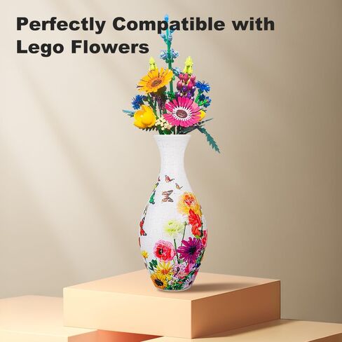 3D Puzzles Vase for Lego Flowers Unique Arts and Crafts for Adults, Puzzle Planter Made by 160 Curved Plastic Puzzle Pieces House Warming Gift for Flower Arrangements and Home Decoration in Kuwait