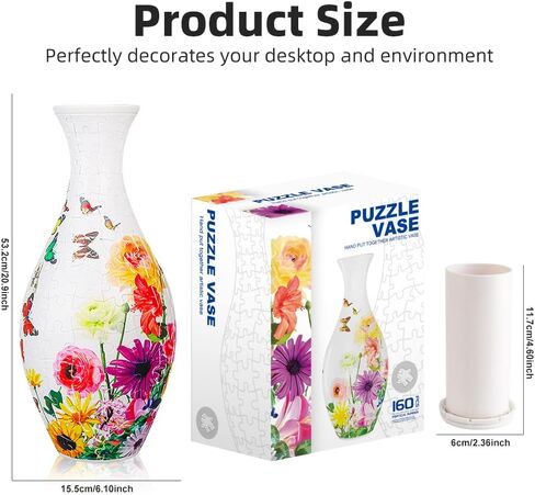 3D Puzzles Vase for Lego Flowers Unique Arts and Crafts for Adults, Puzzle Planter Made by 160 Curved Plastic Puzzle Pieces House Warming Gift for Flower Arrangements and Home Decoration in Kuwait