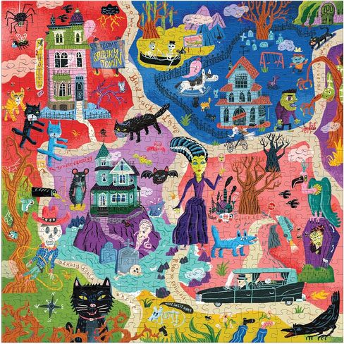 Mudpuppy Welcome to Spooky Town – 500 Piece Family Jigsaw Puzzle Featuring Bold and Spooky Illustrations of A Haunted Town Filled with Goblins Ghouls and Monsters in Saudi Arabia