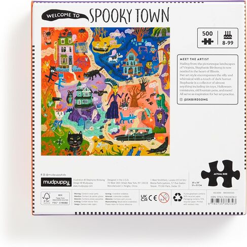 Mudpuppy Welcome to Spooky Town – 500 Piece Family Jigsaw Puzzle Featuring Bold and Spooky Illustrations of A Haunted Town Filled with Goblins Ghouls and Monsters in Saudi Arabia