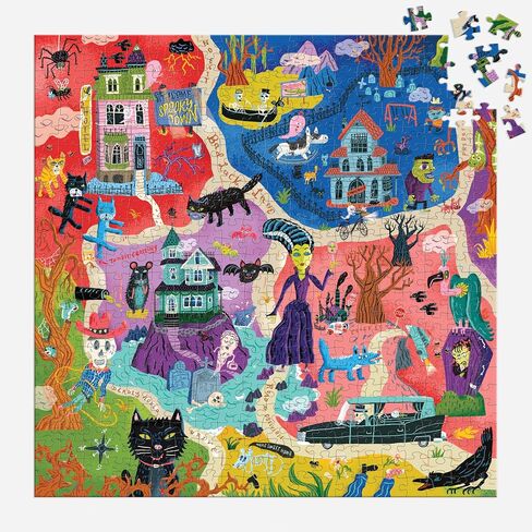 Mudpuppy Welcome to Spooky Town – 500 Piece Family Jigsaw Puzzle Featuring Bold and Spooky Illustrations of A Haunted Town Filled with Goblins Ghouls and Monsters in Saudi Arabia