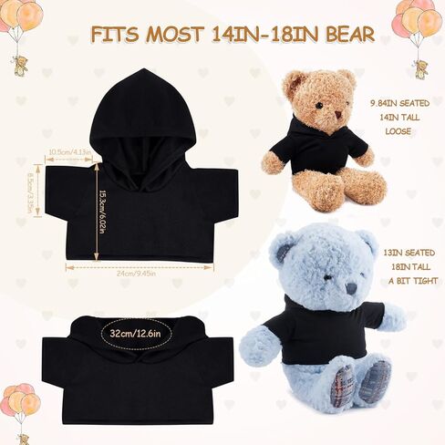 3 Pcs Sublimation Shirt Fit 14-18 Inch Stuffed Bear Blank Stuffed Bear Clothes Plush Bear T Shirts for DIY Make Unique Stuffed Doll Clothes Black in Kuwait