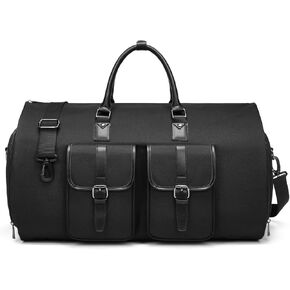Leather Garment Bags for Travel, Convertible Carry on Garment Duffel Bag for Men, 2 in 1 Waterproof Foldable Travel Suit Bag with Shoulder Strap Weekender Bag with Shoe Pouch
