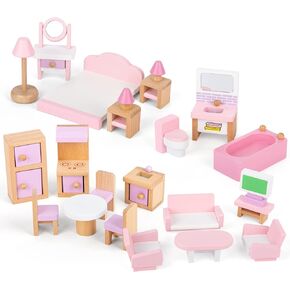 EINSTEM Wooden Dollhouse Furniture, Toys for 3+ Year Old Girls Gifts for Pretend Play, Princess Toys As Birthday, 22 Pcs…