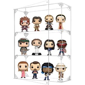 Acrylic Display Case, 2 Tier Clear Display Case for Funko Pop Figures, Wall Mounted or Desktop Dustproof Display Cabinet Box for Collectibles Action Figures Lego Models Mini Toys (12x4x13.1 inch)