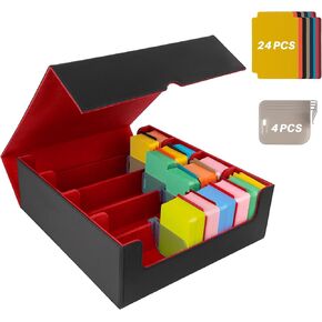 3000+Collectible Trading Card Cases, 4 Rows Card Deck Case with 24 Pcs Card Dividers&4 Card Supporters,PU Leather Trading Cards Fits For MTG,Game &Sport Cards (Black&Grey)
