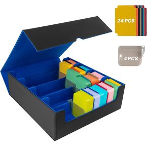 3000+Collectible Trading Card Cases, 4 Rows Card Deck Case with 24 Pcs Card Dividers&4 Card Supporters,PU Leather Trading Cards Fits For MTG,Game &Sport Cards (Black&Grey)