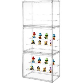 3Pack Clear Acrylic Display Case for Collectibles 3 Layer Adjustable Figure Display Case with Magnetic Door Clear Stackable Display Box for Figures Showcase