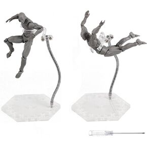 Action Figure Stand with Adjustable Metal Support Arm, Action Figure Display Holder Stand Base Compatible with HG RG SD SHF Gundam 1/144, Includes Screwdriver for Doll and Toy Display(2Pcs Clear)