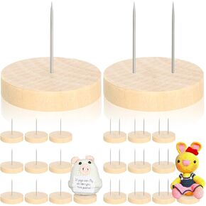 Threehoney 24 Pcs Crochet Doll Stand Wooden Knitted Display Single Double Steel Needle Doll Holder Felting Animal Toy Wooden Base Support Action Figure Stand(1.77 Inch)