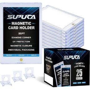 25ct Magnetic Card Holder 35PT, One Touch Card Holder for Trading Card, Card Protectors Hard Plastic, Card Sleeves Display Case for Baseball Card Sports Cards