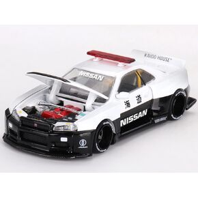 Skyline GT-R (R34) Kaido Works (V2 Aero) RHD (Right Hand Drive) Black and White Japan Police (Designed by Jun Imai) Kaido House Special 1/64 Diecast Model Car by Mini GT KHMG120