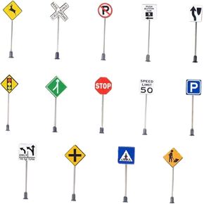 Milageto Pack of 14 1/87 HO Scale Signs Road Scene Decoration Accessory