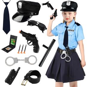 KISPATTI Police Costume for Kids, Police Officer Costume for Girls,Kids Police Officer Costume Halloween Costumes Party