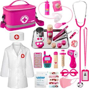Doctor Kit for Kids Girls, 34 Pcs Kids Doctor Kit for Toddlers 3-5 with Medical Storage Bag & Real Stethoscope, Pretend Play Doctor Set for Fun Role Playing Game, Doctor Play for Kids Boys Girls