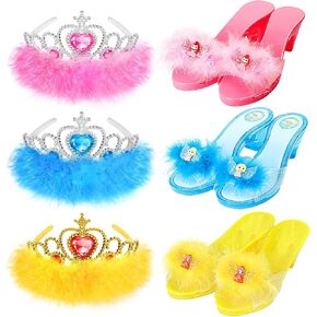 Princess Dress Up Shoes Set, Girls Role Play Dress Up Toys,Toddler Pretend Play Crown Kit Gift Set for Little Girls Aged 3-6 Years Old