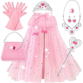 Princess Dress Up Clothes for Little Girls, 10 Pcs Toddler Dress Up Toys, Princess Cape with Crown, Wand, Jewelry, Princess Pretend Play Toys Gifts for 3 4 5 6 Year Old Girls(Pink)