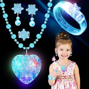 Princess Dress Up for Girls 4-6, Light Up Unicorn Toys for Girls Glow Bracelets Necklaces, Kids Rings Clip on Earrings for Toddler Pretend Play, Halloween Party Favors Christmas Birthday Gifts Ideas
