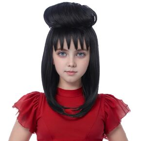 Kids Black and Pink Wig with Bangs Girls Black Wig with Pink Highlight Black Mixed Hot Pink Wig for Kids Child Black Long Straight Wig Kids Cosplay Wig Synthetic Wigs with Wig Cap