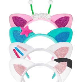 OJYUDD Cat Ears Headband,4 Pcs Party Decorations Headbands,Plush Soft Ears for Women Halloween Hair Accessories Hair Hoops Costume