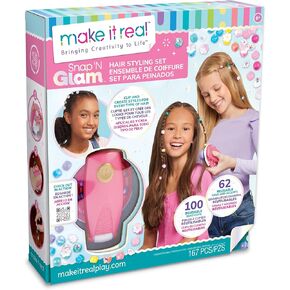 Make It Real Snap N' Glam Hair Styling Set - Create Unique Styles with 100 Reusable Bead Clips, Gems & Accents - Great for All Hair Types - Easy to Use, Remove, and Reuse - Fun Gift for Girls Ages 8