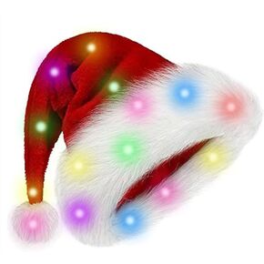 Santa Hat, Christmas Hat With Colorful Led Strip Light,Unisex Velvet Santa Hats Bulk, For Xmas New Year Christmas Party
