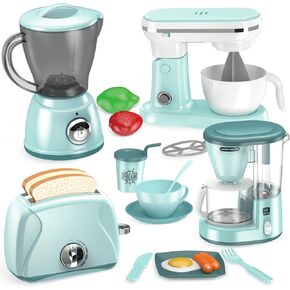Shemira Pretend Play Kitchen Appliances Toy Sets with Coffee Maker, Blender, Mixer, Toaster, Kids Kitchen Playset with Light&Sound, Kids Kitchen Accessories, Toys for 3 4 5 6 7 8 Year Old Girls Gifts