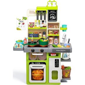 Kids Play Kitchen Set, Toddler Kitchen Playset with Sound & Light, Cooking Stove with Steam, Play Sink, Play Food Toy and Kitchen Accessories, Pretend Kitchen Toy for Kids Girls Boys 1-3