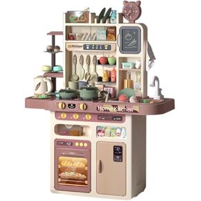 Serena & Jewel Kit - Kitchen Playset Pretend Food - Toy Accessories Set w/Real Sounds & Light, Play Sink, Cooking Stove with Efflunent,88 PCS for Toddlers Kids , Girls & Boys（3-10 Years） (Blue)