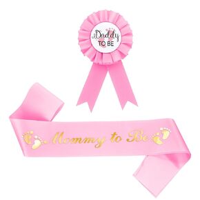 Mommy Sash and Daddy to Be Tinplate Badge for Baby Shower Decorations, Ideal Be Mommy Shower Sash and 'Daddy to Be' Button Pin Gift for Gender Reveals Party (Pink)