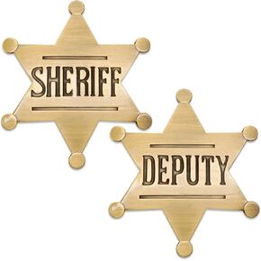 1 PCS Sheriff Badge and 1 PCS Deputy Sheriff Badge, Metal Brooch Police Badges Pin Western Cop Star Badge Old West Prop for Kids, Adult, boys, Girls, Party (Brass Color)