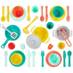 B. toys – Play Kitchen Accessories – Cookware, Dishes, Utensils – 33-Piece Play Set for Kids – Pretend Play Toys – 3 Years + – Mini Chef Kitchen Set
