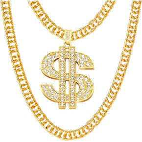 Spooktacular Creations Halloween Gold Dollar Chains Necklaces, Money Pendant Chain Hip Hop Dollar Sign Necklace Jewelry Accessory for Men Women Halloween Dress Up Party