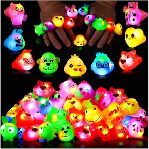 24 Pack Light up Rings Glow in The Dark Party Supplies, Christmas Goodie Bag Stuffers Gifts, Treasure Box Toys for Classroom Prizes, Party Favors For Kids 4-8 8-12 Cute Animal Rings