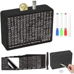 10000 Kakeibo Wooden Money Saving Challenge Box Cash Vault Piggy Bank for Adults Kids Savings Goals Smash Box Saver for Boys and Girls (10 Amounts)