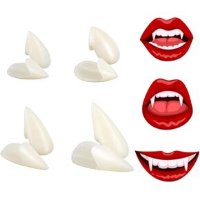 4 Sizes Vampire Fangs Teeth with Adhesive Halloween Cosplay Props White Horror False Teeth Props Party Favors Masquerade Accessories Gift