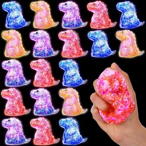 20 Pcs Light up Dinosaur Stress Ball Fidget Toy Dinosaur Sensory Toys Anger Management Toys Lighted Dino Squeeze Ball for Anxiety Relief Autism Boys Girls Adults Summer Birthday Party Favors