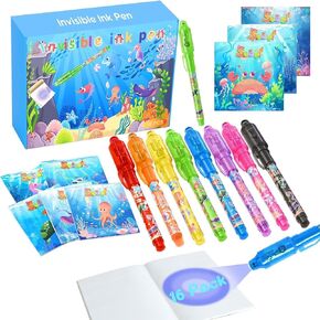 Invisible Ink Pen, 16 Pack Spy Magic Markers Pen with UV Light & Notebook Set, Secret Message Ink Pen Party Favors for Kids 4-12, Boy Birthday Gift Classroom Prizes Goody Bag Stuffers Supplies