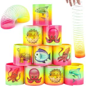 Rainbow Magic Spring, 12Pcs Colorful Plastic Springy Toys Fidget Toys Walking Toy Circle Shaped Coils Party Favors Gift Stocking Stuffers for Boy Girl Children Kids (Ocean Animal)