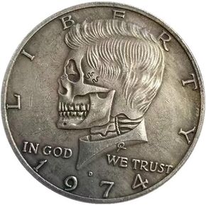 1974 USA President Kennedy Golden Tooth Punk Skull Retro Art Coin Silver Dollar Novelty Coin