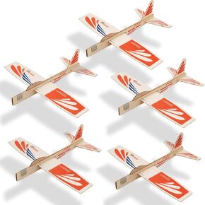 Set of 5 Balsa Wood Airplane Gliders for Kids,Balsa Wood Flying Model Airplane Kits Plane Party Favors,Balsa Flying Toys Airplanes Fun Birthday