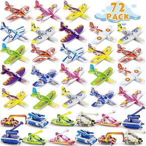 60 Pcs Foam Airplanes for Kids Paper Airplanes Glider Planes Toys and 12 Foam Toy Tanks Bulk Easy Throwing Paper Plane for Party Favors Birthday Classroom Carnival Prizes Presents